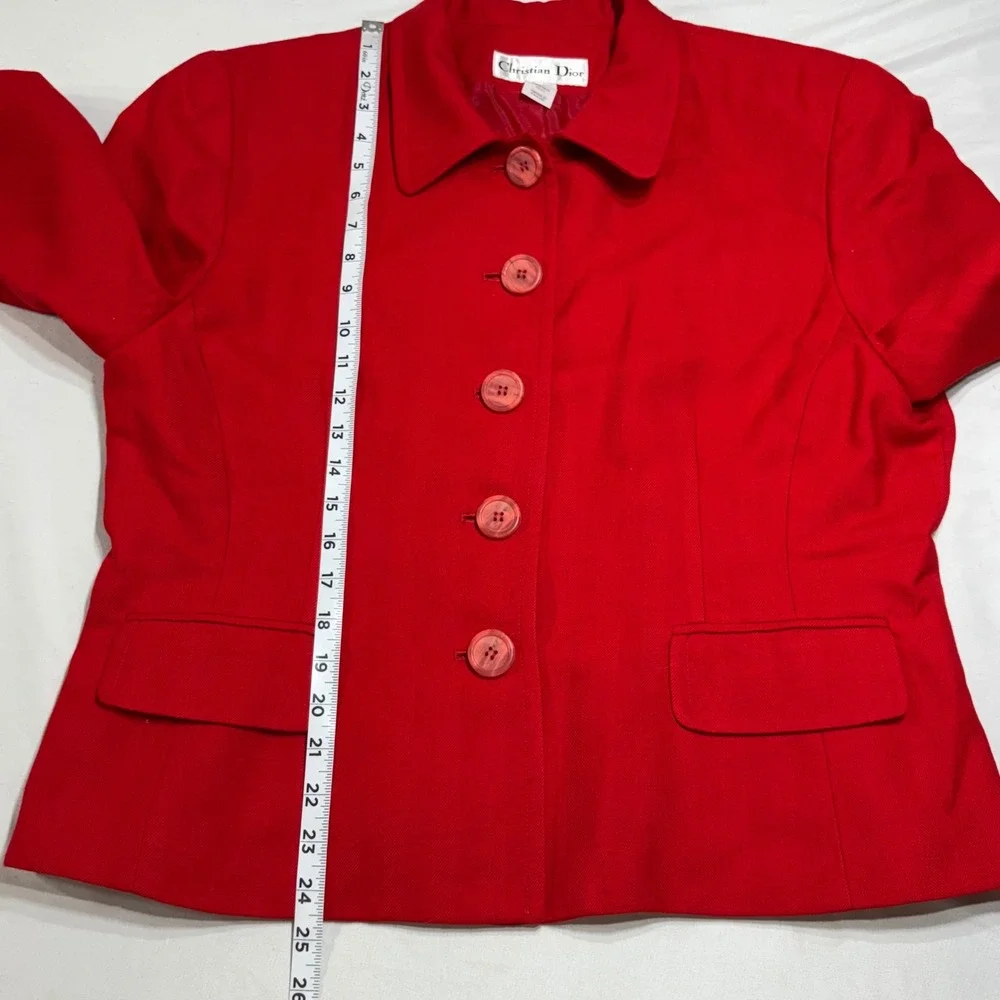 Christian Dior Blazer Womens Red Worsted Wool Herringbone Vintage Button Up USA
